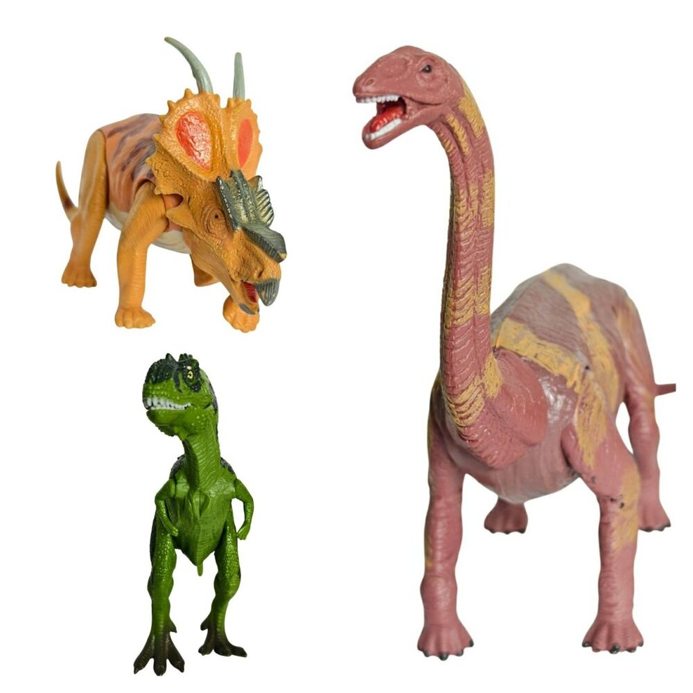 T-Rex Brachiosaurus Triceratops Dinosaur Figurines Set Of 3 Realistic Jurassic
